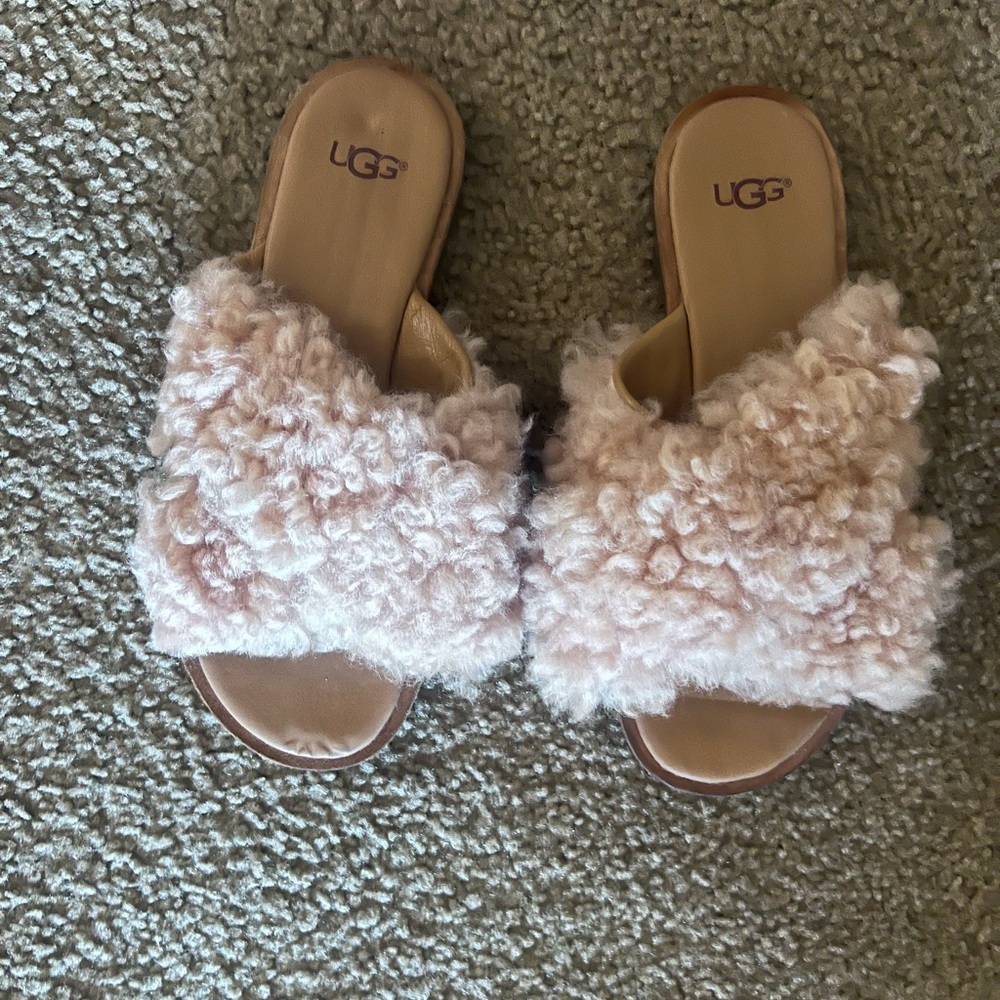 UGG Pink Shearling Slide Sandals